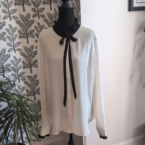 Worthington White Blouse with Black Tie Detail